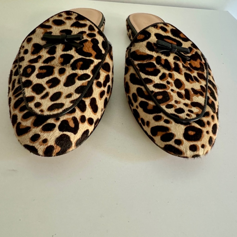 J. Crew Collection Piped Leopard Loafer Mules - Picture 2 of 5